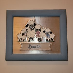 THE PLEASANT LOOK ♡ Framed Hand Punched Tin 'n Painted 3D Sheep Bathroom Decor